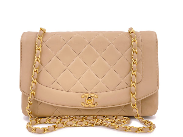 Chanel 1991 Vintage "Milk Tea" Beige Diana Flap Bag 24k GHW Collector's Set - Boutique Patina