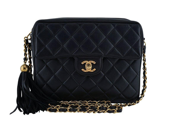 Chanel Black Lambskin Classic "Flap" Camera Case CC Bag - Boutique Patina