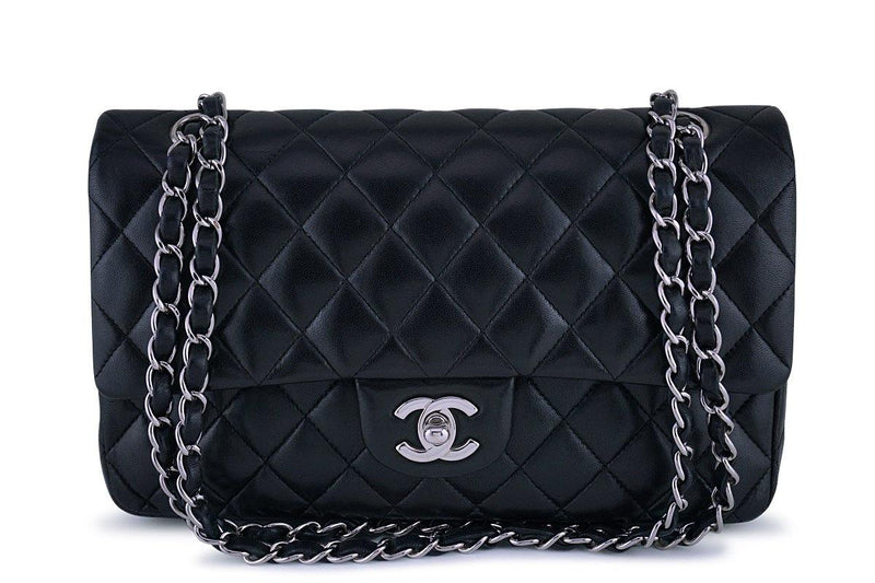 Chanel Black Lambskin Medium Classic 2.55 Double Flap Bag SHW - Boutique Patina