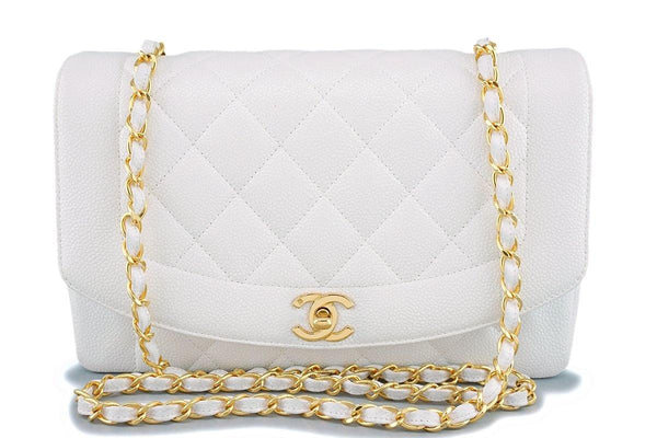 Chanel Vintage White Caviar Classic Diana Flap Bag 24k GHW - Boutique Patina