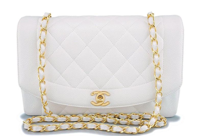 Chanel Vintage White Caviar Classic Diana Flap Bag 24k GHW