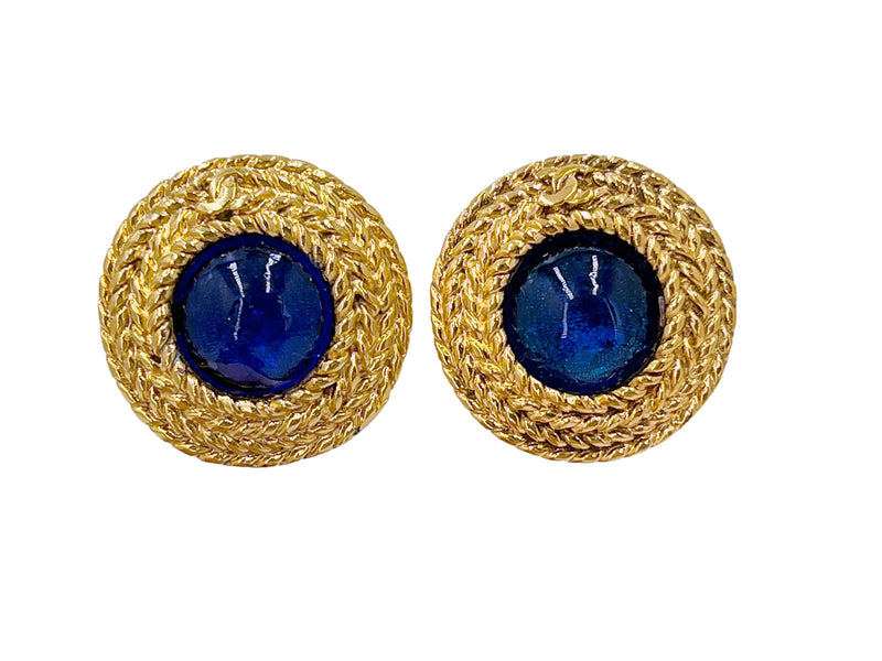 Chanel Vintage Blue Gripoix Large Stud Earrings - Boutique Patina
