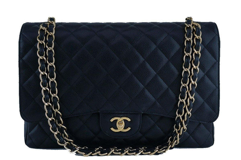 Chanel Black Caviar Maxi Quilted Classic 2.55 Jumbo XL Flap Bag GHW - Boutique Patina