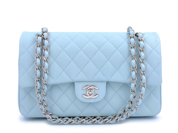 NIB 21K Chanel Light Pale Blue Caviar Classic Medium Double Flap Bag SHW - Boutique Patina