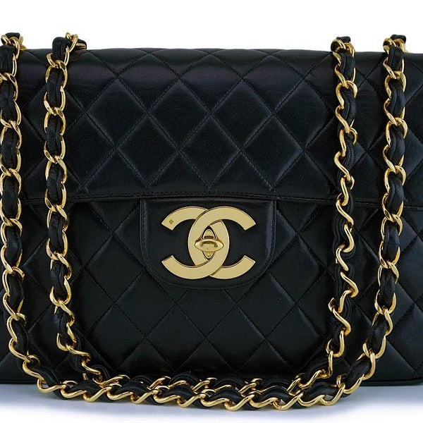 Chanel Black Vintage Lambskin Jumbo Classic Flap Bag 24k GHW