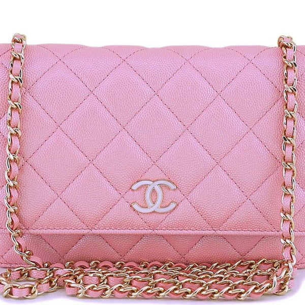 Chanel Classic Phone Case Pouch Wallet Iridescent Pink Caviar Light Gold  Hardware