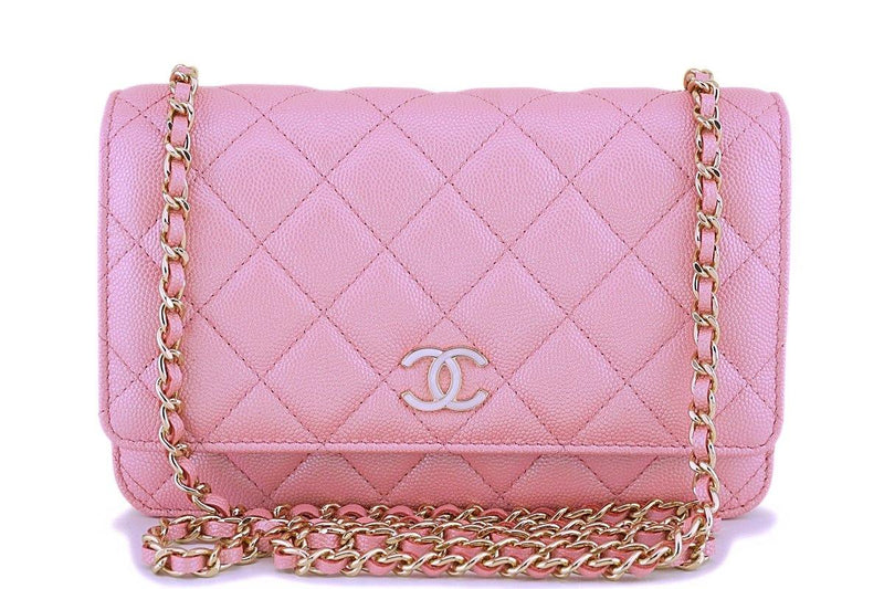NIB 19S Chanel Iridescent Pink Caviar Classic Wallet on Chain Pearly CC WOC Bag - Boutique Patina