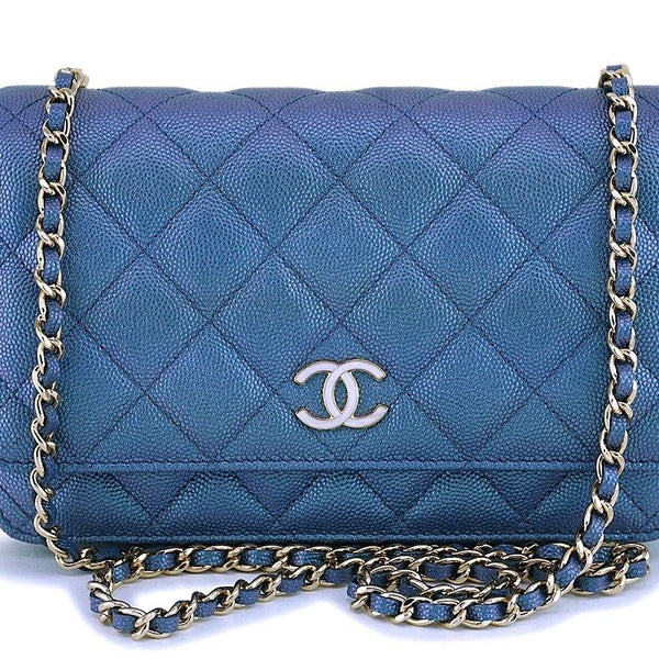 NIB 19S Chanel Iridescent Black Pearly CC Wallet on Chain WOC Flap