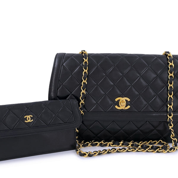 Chanel 1990 Vintage Black Lambskin Framed Flap Bag with Wallet Set – Boutique  Patina