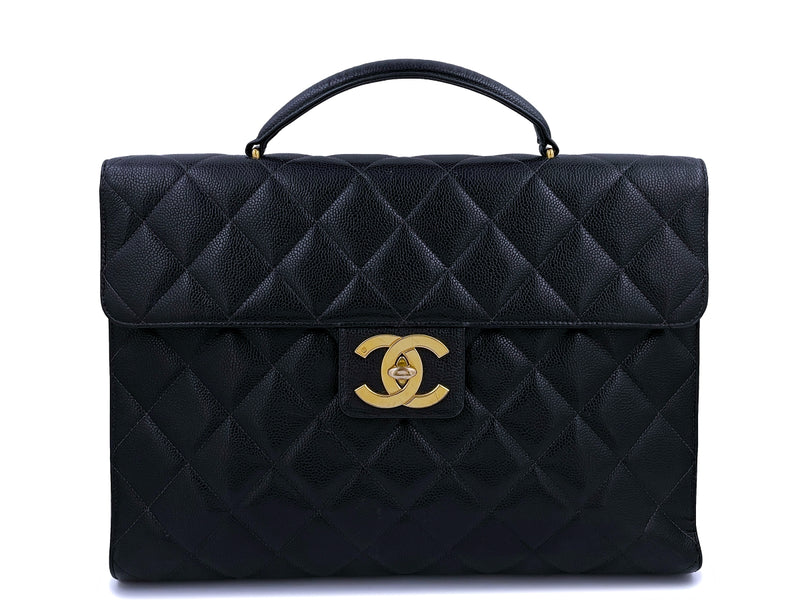Chanel Vintage Black Caviar Classic Briefcase Quilted Tote Bag 24k GHW - Boutique Patina