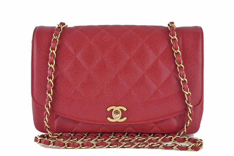 Chanel 10in. Red Caviar Vintage Quilted Classic "Diana" Flap Bag - Boutique Patina
