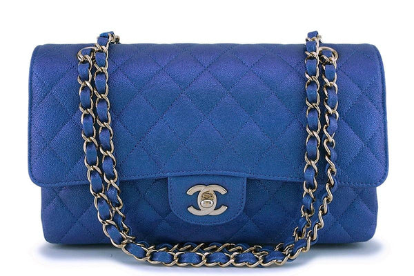 NIB 19S Chanel Iridescent Blue Caviar Medium Classic Double Flap Bag GHW - Boutique Patina