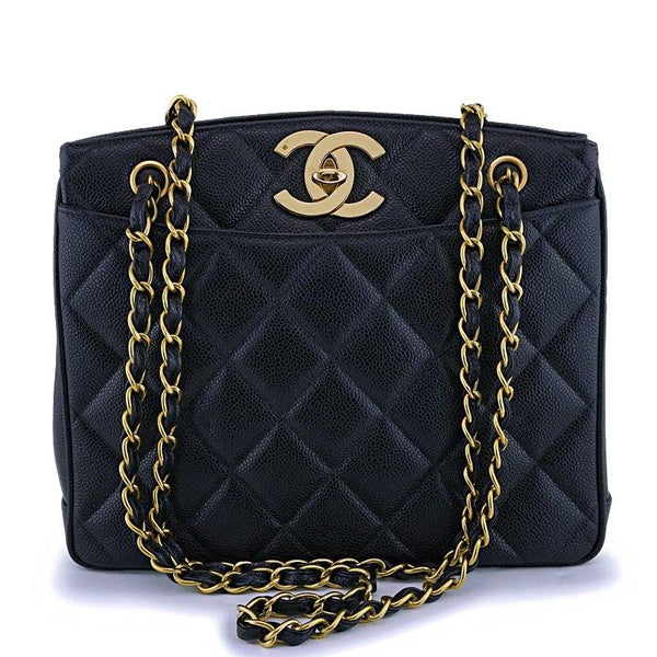 Chanel Vintage Chanel Black Caviar Leather Shoulder Tote Bag