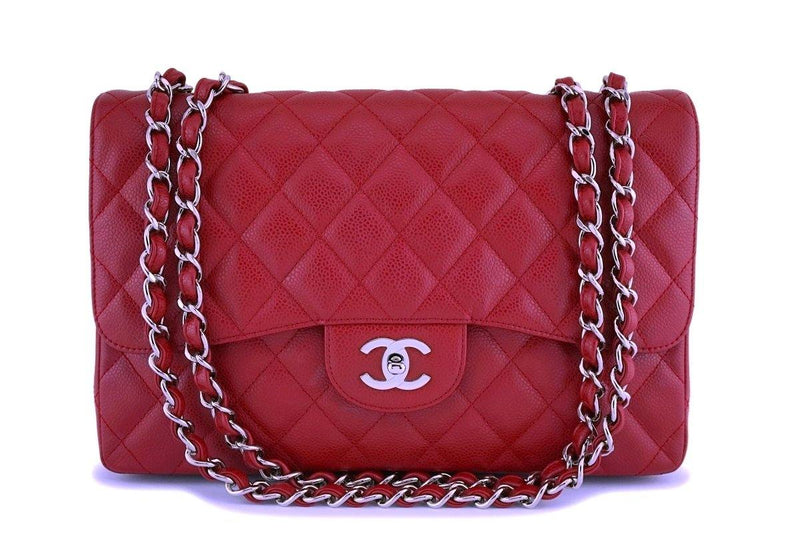 Chanel Red Caviar Jumbo Classic Flap Bag SHW - Boutique Patina