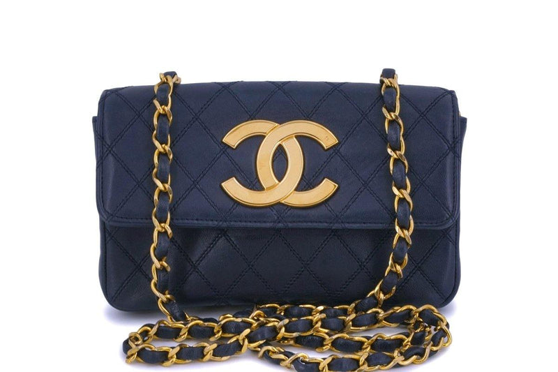Chanel Vintage Navy Blue Rectangular Mini Flap Bag 24k GHW