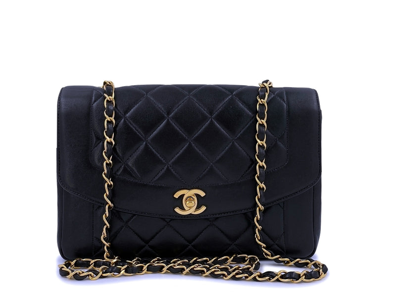 Chanel 1997 Black Vintage Medium Diana Flap Bag Pocket 24k GHW
