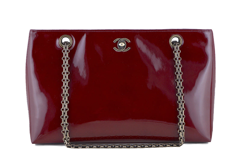 Chanel Burgundy Red Patent Luxe Classic Shopper Tote with Bijoux Chain Bag - Boutique Patina