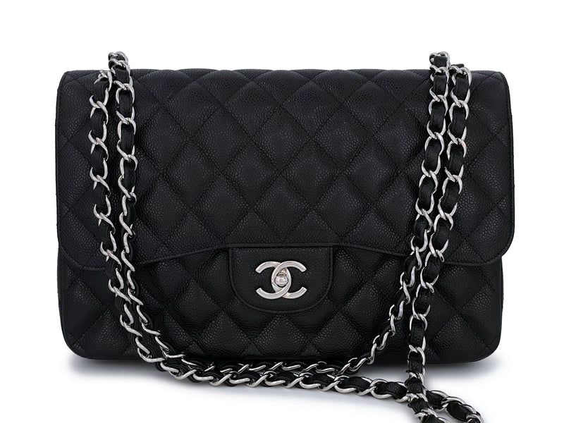 Chanel Black Caviar Jumbo Classic Double Flap Bag SHW - Boutique Patina