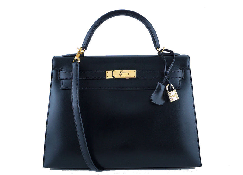 Hermes Black 32cm Box calf Kelly Sellier Bag, GHW - Boutique Patina