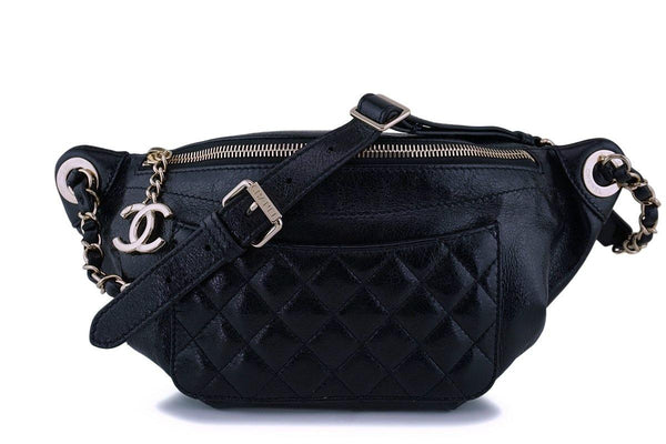 Chanel Black Glazed Calfskin "Pocket" Banane Fanny Pack Belt Bum Bag GHW - Boutique Patina