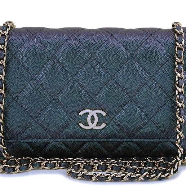 NIB 19S Chanel Iridescent Black Pearly CC Wallet on Chain WOC Flap