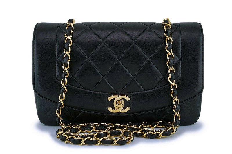 Chanel Black Vintage Lambskin Small Diana Classic Flap Bag 24k GHW - Boutique Patina