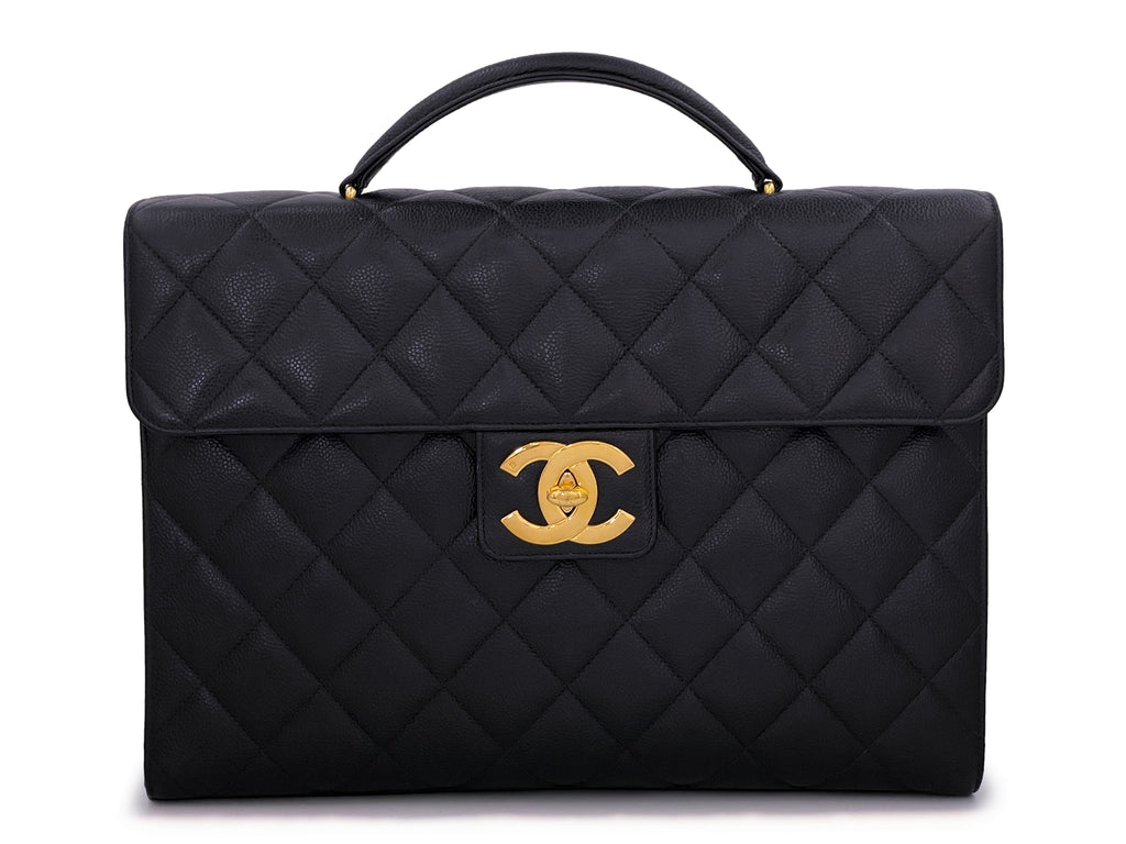 Chanel Vintage Black Caviar Briefcase Tote Bag 24k GHW