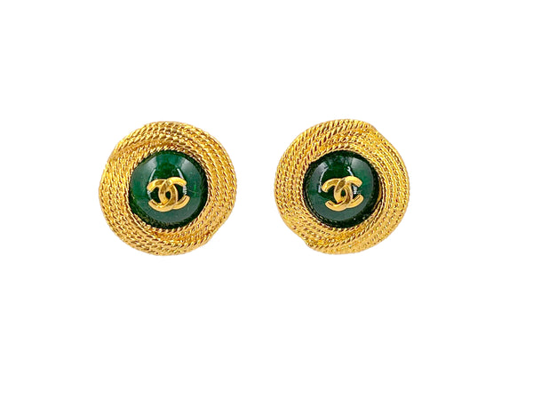 Chanel Vintage 96A Gold Green Gripoix Stud Earrings - Boutique Patina