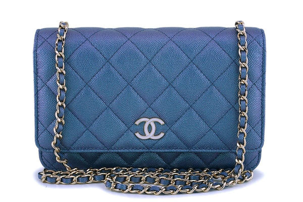 NIB 19S Chanel Iridescent Blue Caviar Classic Wallet on Chain Pearly CC WOC Bag - Boutique Patina