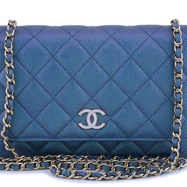 CHANEL Iridescent Caviar Quilted Wallet On Chain WOC Dark Blue 401569