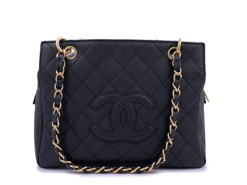 CHANEL, Bags, Chanel Black Caviar Gst Bag Grand Shopping Tote Quilted Cc  Silver Chain Auth Shw