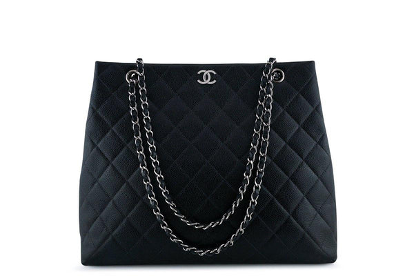 Chanel Black Caviar Classic Quilted Shopper Tote Bag SHW - Boutique Patina