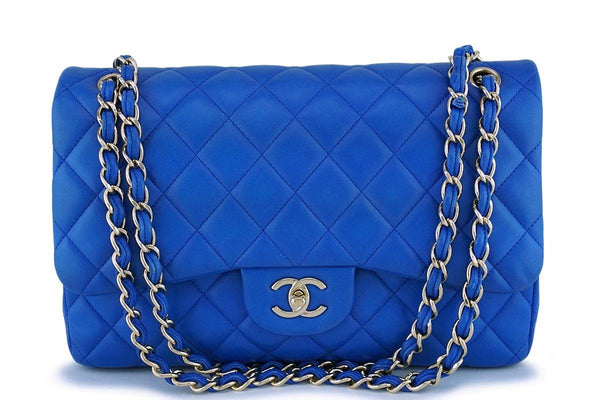 Chanel Blue Lambskin Jumbo Classic Double Flap Bag GHW - Boutique Patina