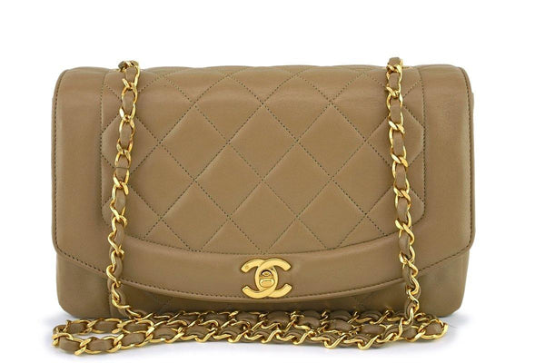 Chanel Vintage Dark Beige Classic Medium Diana Flap Bag 24k GHW - Boutique Patina