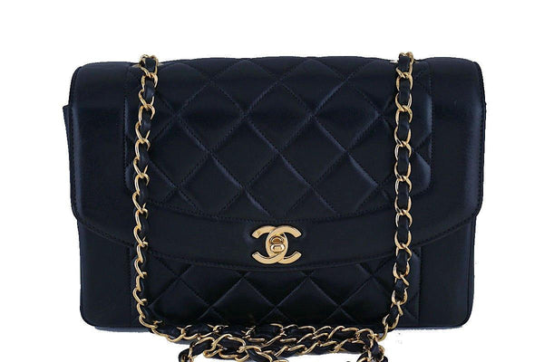 Chanel Black Rare Vintage Quilted Classic Pocket "Diana" Shoulder Flap Bag - Boutique Patina