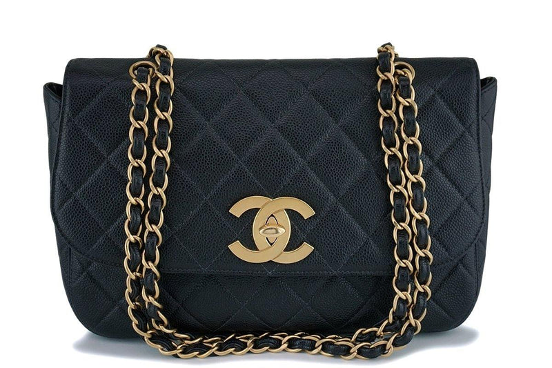 Rare Chanel Vintage Black Caviar Flap with Classic Jumbo CCs Bag GHW - Boutique Patina
