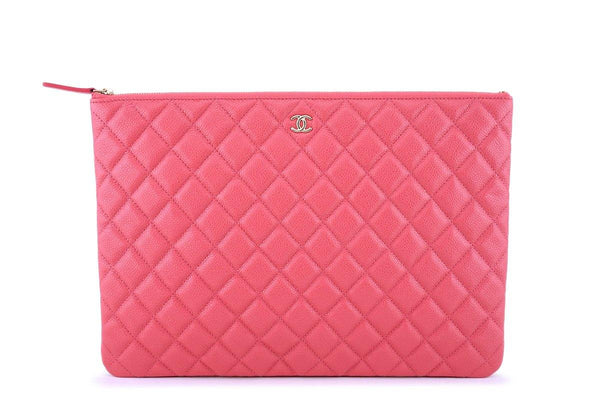 New Chanel 18S Pearly Pink Caviar Large Classic O Case Clutch Bag - Boutique Patina