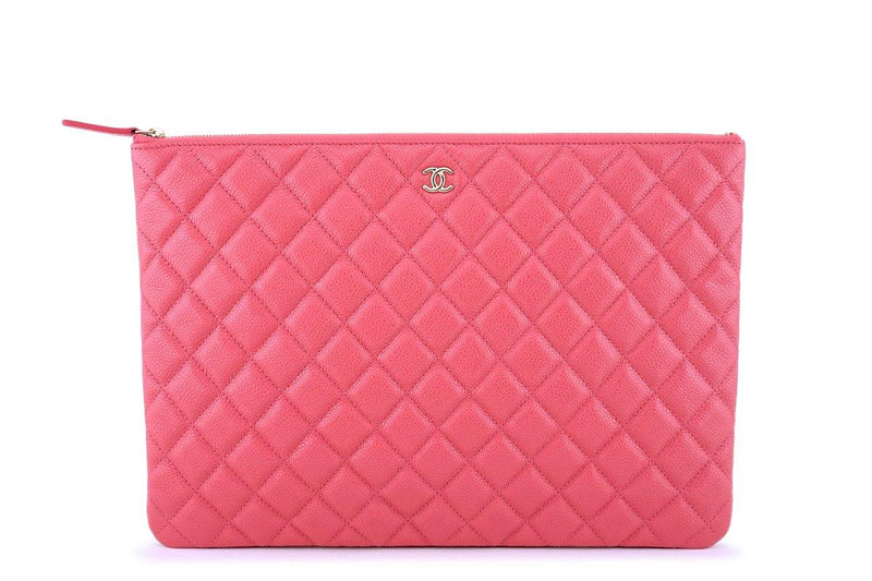 New Chanel 18S Pearly Pink Caviar Large Classic O Case Clutch Bag