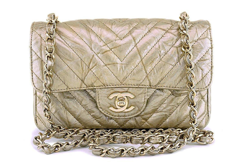 Chanel Metallic Gold Lambskin Square Mini Top Handle Handbag