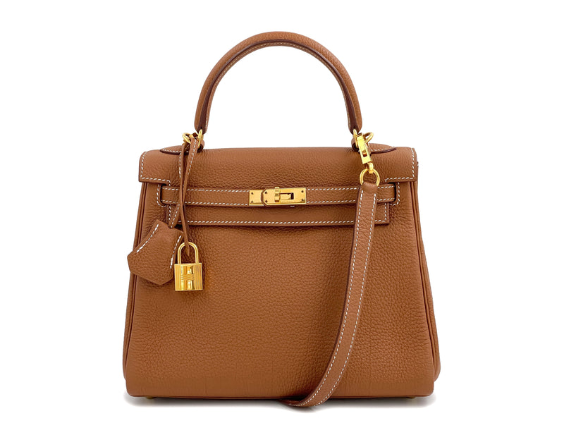 Hermes Kelly Retourne 28 Gold Brown GHW Togo Handbag Bag
