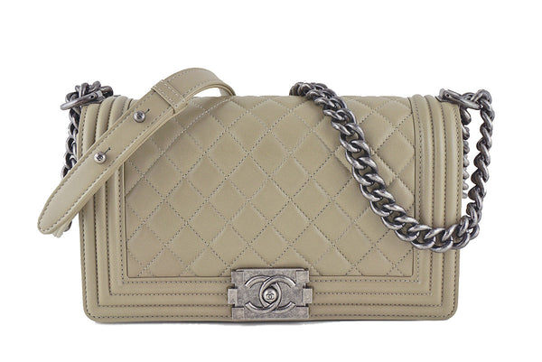 Chanel Boy Flap Bag, Taupe Gray Beige Medium Lambskin - Boutique Patina