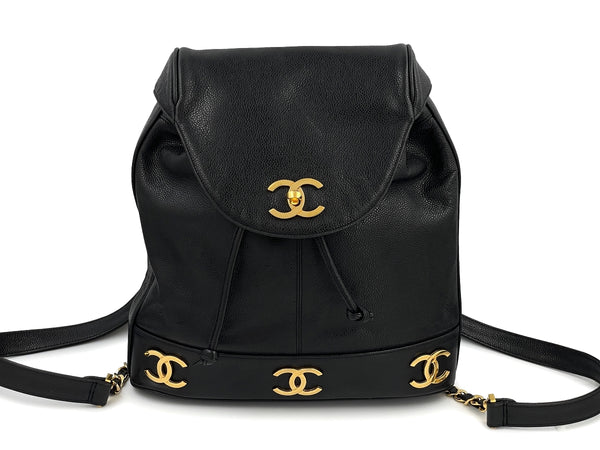 Chanel 1996 Vintage Black Caviar Golden CC Backpack Bag 24k GHW - Boutique Patina