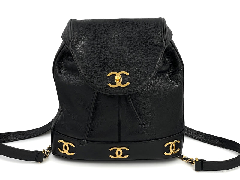 Chanel 1996 Vintage Black Caviar Golden CC Backpack Bag 24k GHW