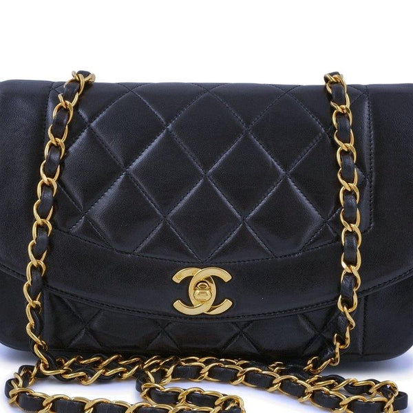 Chanel Black Vintage Lambskin Small Diana Classic Flap Bag 24k GHW