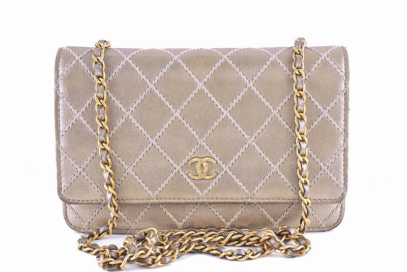 Chanel Pewter Gold Luxury Stitched Metallic WOC Wallet on Chain Bag - Boutique Patina