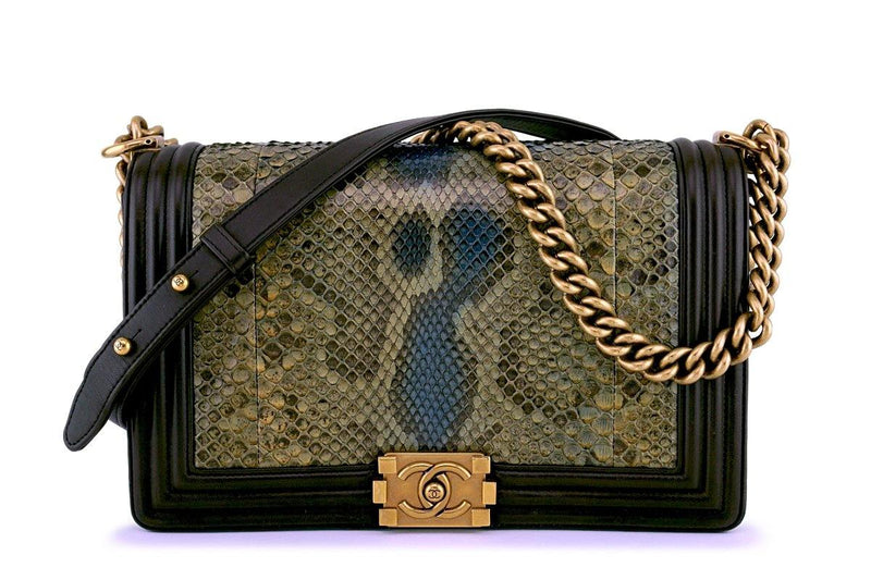 Chanel Python Olive Brown Exotic Classic Boy Flap Bag GHW – Boutique Patina
