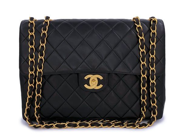 Chanel Black Vintage Jumbo Classic Flap Bag 24k GHW Lambskin - Boutique Patina