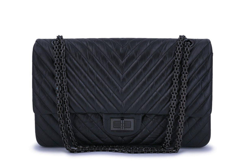 Chanel Large Classic Handbag in Black Grained Calfskin and Gold