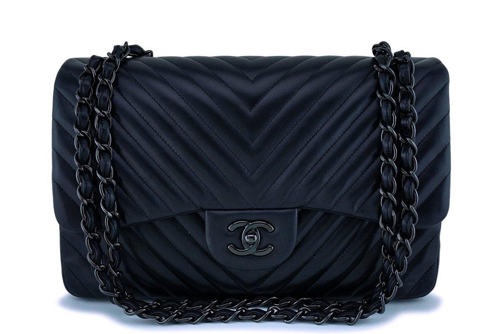 Chanel So Black Chevron Jumbo Classic Double Flap Bag