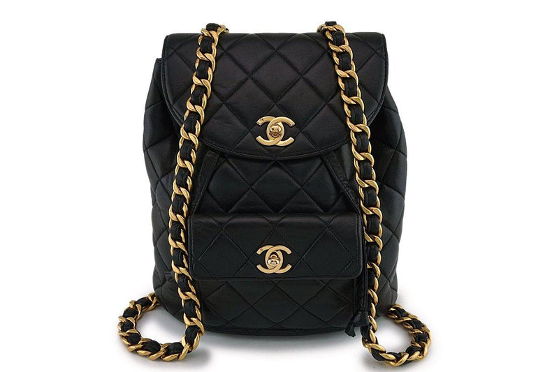 Chanel Vintage Black Lambskin Classic Quilted Backpack Bag 24k GHW